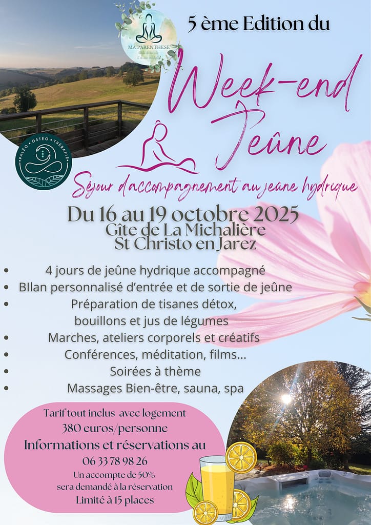 Week-end d'accompagnement au jeûne hydrique octobre 2025