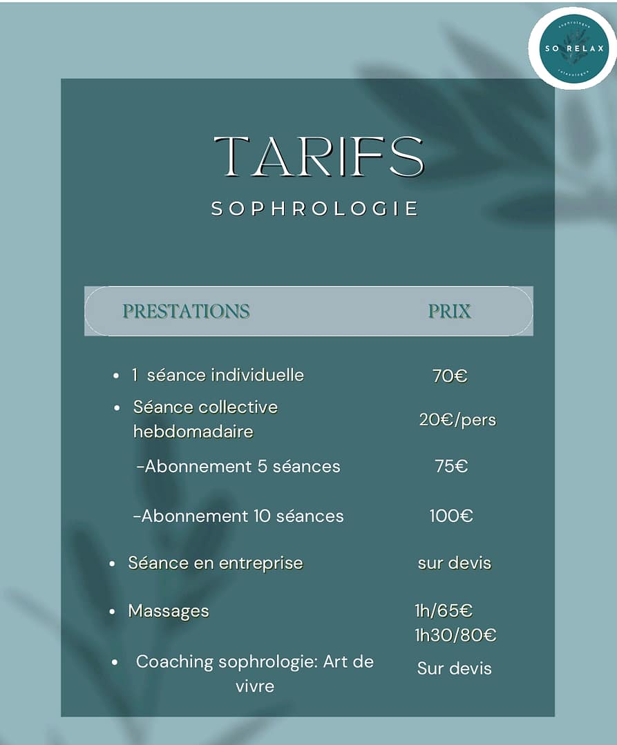 Tarifs de sophrologie individuels et collectifs